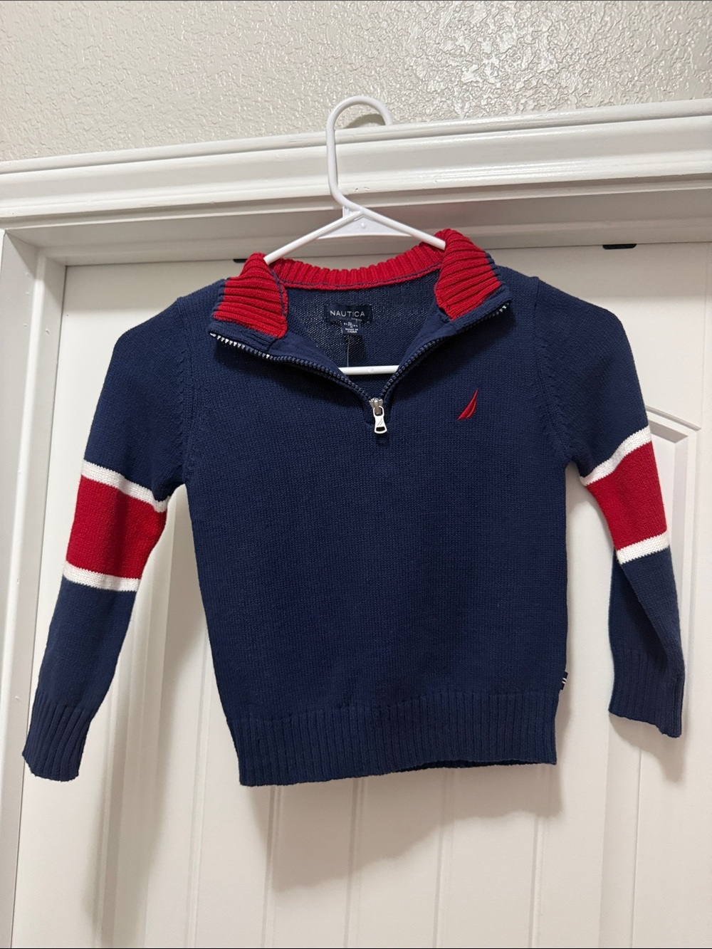 NWT Boy’s Nautica Navy Zip-Up Sweater with Red Trim, Sz Small (4)